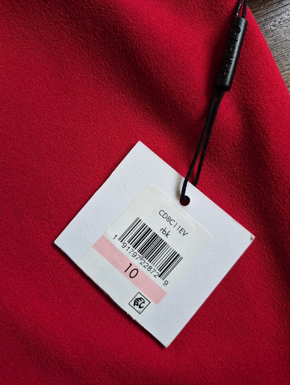 NEW Calvin Klein Sheath Dress Long Bell Sleeve Red Black Stripe Sz 10 - Picture 7 of 7